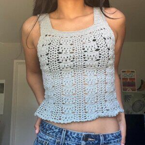 Women's Blue and Grey Crop-top